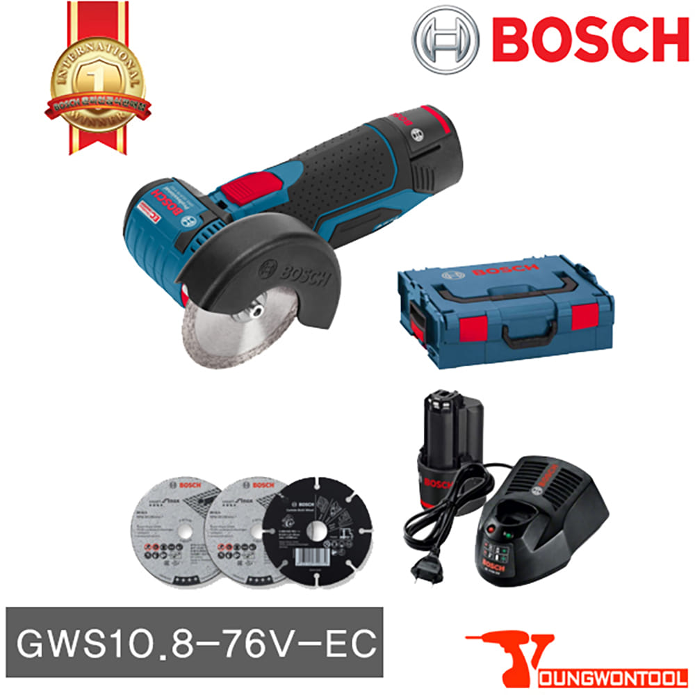 보쉬 GWS10.8-76V-EC 충전소형그라인더 2A 배터리 2개