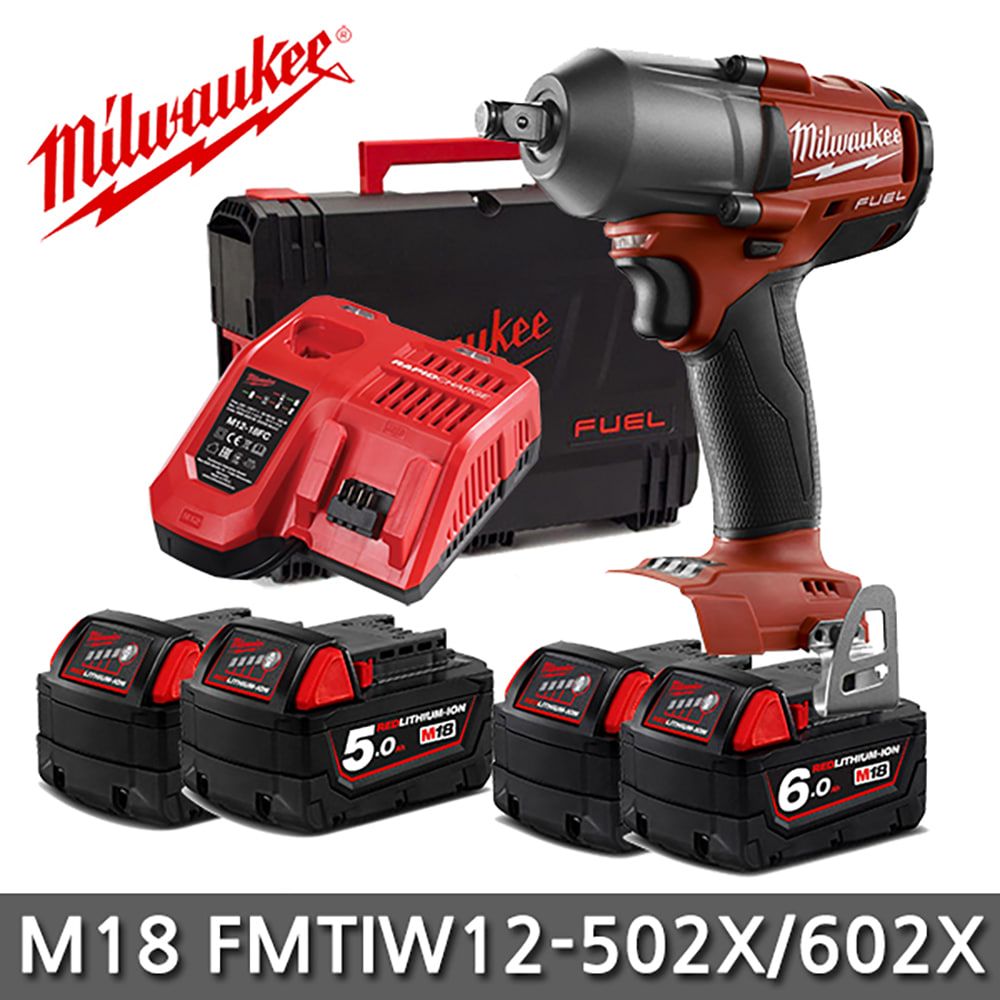 밀워키 M18 FMTIW12-502X/602X/0X 충전 미드하이토크 임팩렌치 5A 배터리2개세트