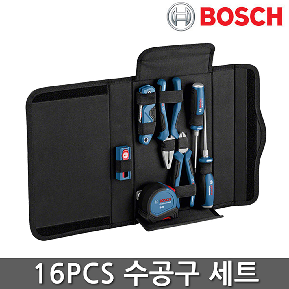 보쉬 1600A016BV 16PCS 수공구 세트 핸드툴 집들이선물 가정용 망치 툴박스 줄자 스패너
